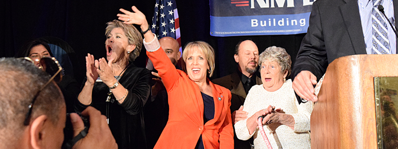Democrat Michelle Lujan Grisham waits for her introduction to her victory speech for U.S. Congress at the Doubletree Hotel in Downtown Albuquerque on Tuesday, Nov. 4, 2014. (Mia Clark/NM News Port)