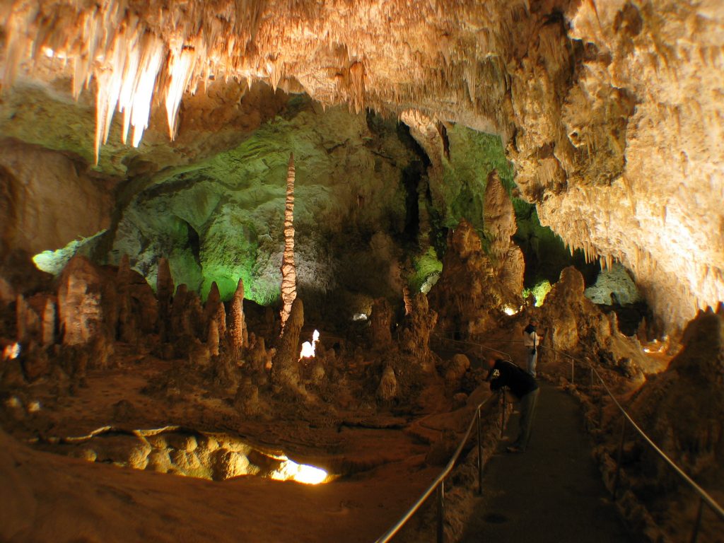 The Big Room in Carlsbad Cavern is the most visited part of the cave. The room showcases a variety of formations made of minerals such as calcite and gypsum. / Photo courtesy of Wikipedia http://creativecommons.org/licenses/by-sa/3.0/