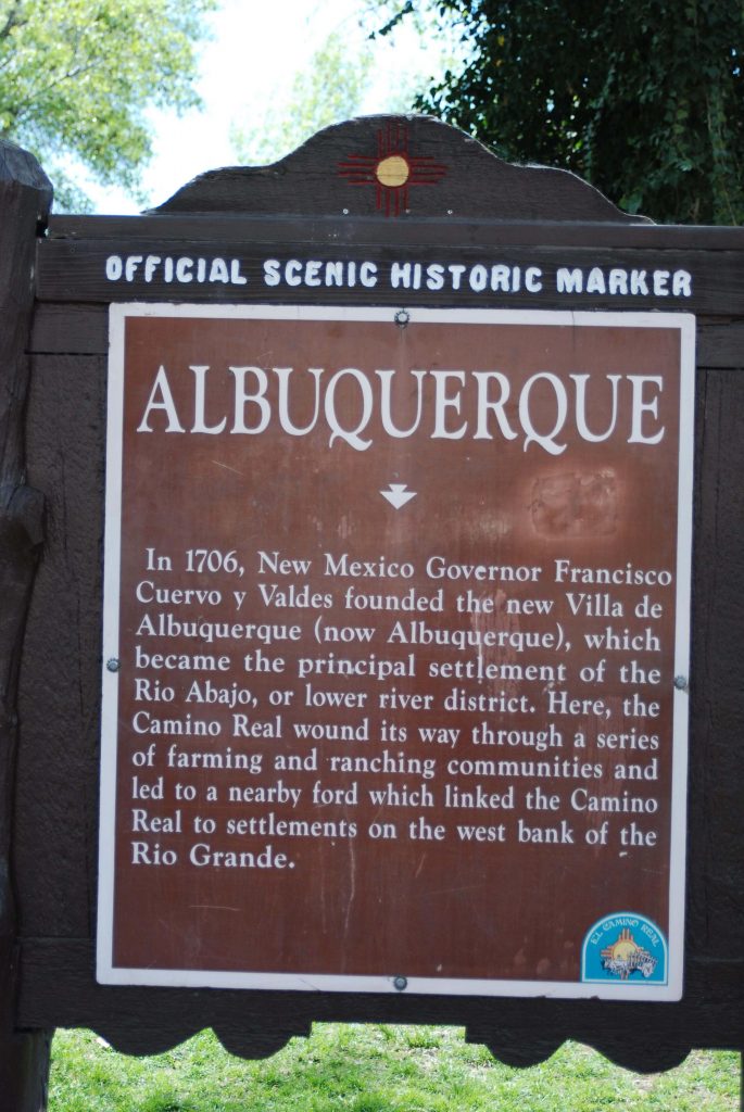 Official Historic Scenic Marker about Albuquerque’s founding located in Old Town. Photo by Brian DeGruchy/NMNP