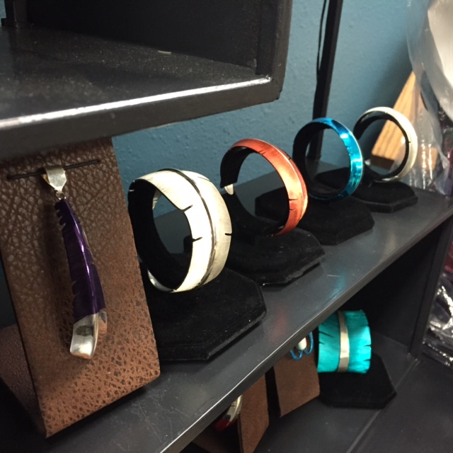 A small selection of Elizabeth Kirk’s jewelry on display at her gallery. Kirk said she takes her time and often tries on each piece of jewelry to make sure it is just right for customers. Photo by Alisha Barber / NM News Port