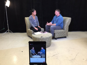 Interviewing Colello on April 20th for Creative New Mexico Live, the New Mexico News Port’s mobile series. See our Facebook page for the full show. (Kate Nash/NM News Port)