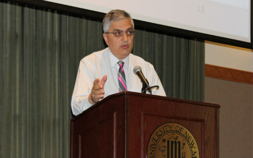 UNM Provost Abdallah addressing the budget crisis at the UNM SUB on Sept. 15. Abdallah says New Mexico's budget is short $375 million. Photo by Jessica Robertson / NM News Port