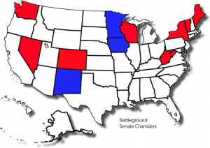 Image from commons.wikimedia.org. A party holds Senate control by less than 20% in 11 states. The party control may switch for these states after the legislative elections.