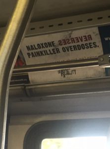 Opioid addiction prevention ads are located throughout Española on billboards, public buses, and fliers. This ad was seen on a public bus.