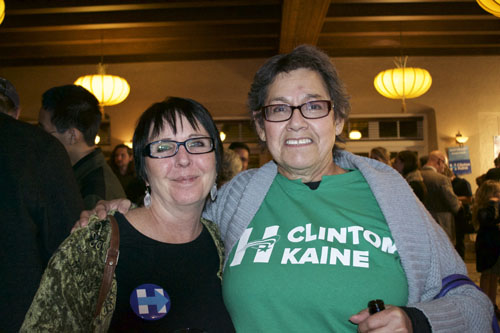 Bernice Romero (left) and Laurie Jammison (right) anxiously await the election results, with hope that Hillary Clinton would win. Photo by Mercedez Holtry / NM News Port