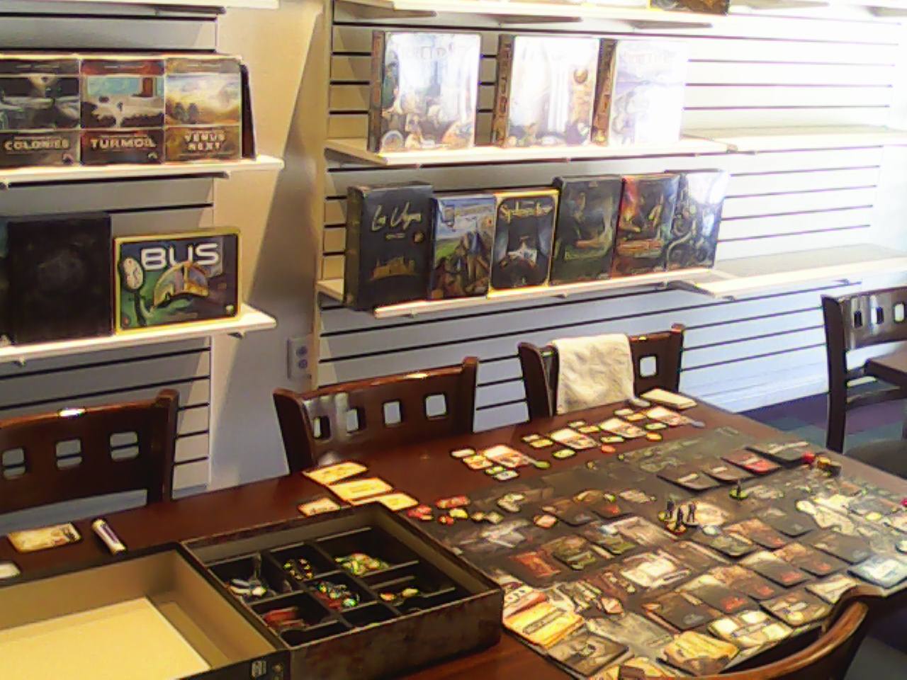 table game set up but no players in Empire Board Game Library in Albuquerque