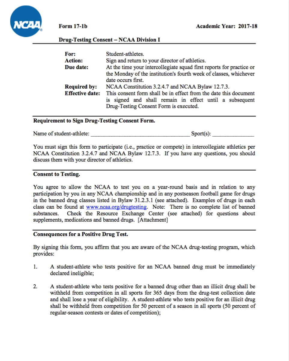 Ncaa drug testing rules image